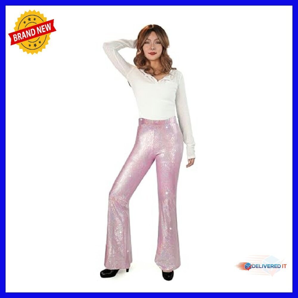 Sequin Flare Pants High Waisted Bell Bottoms Glitter Party Disco Leggings - Picture 4 of 6
